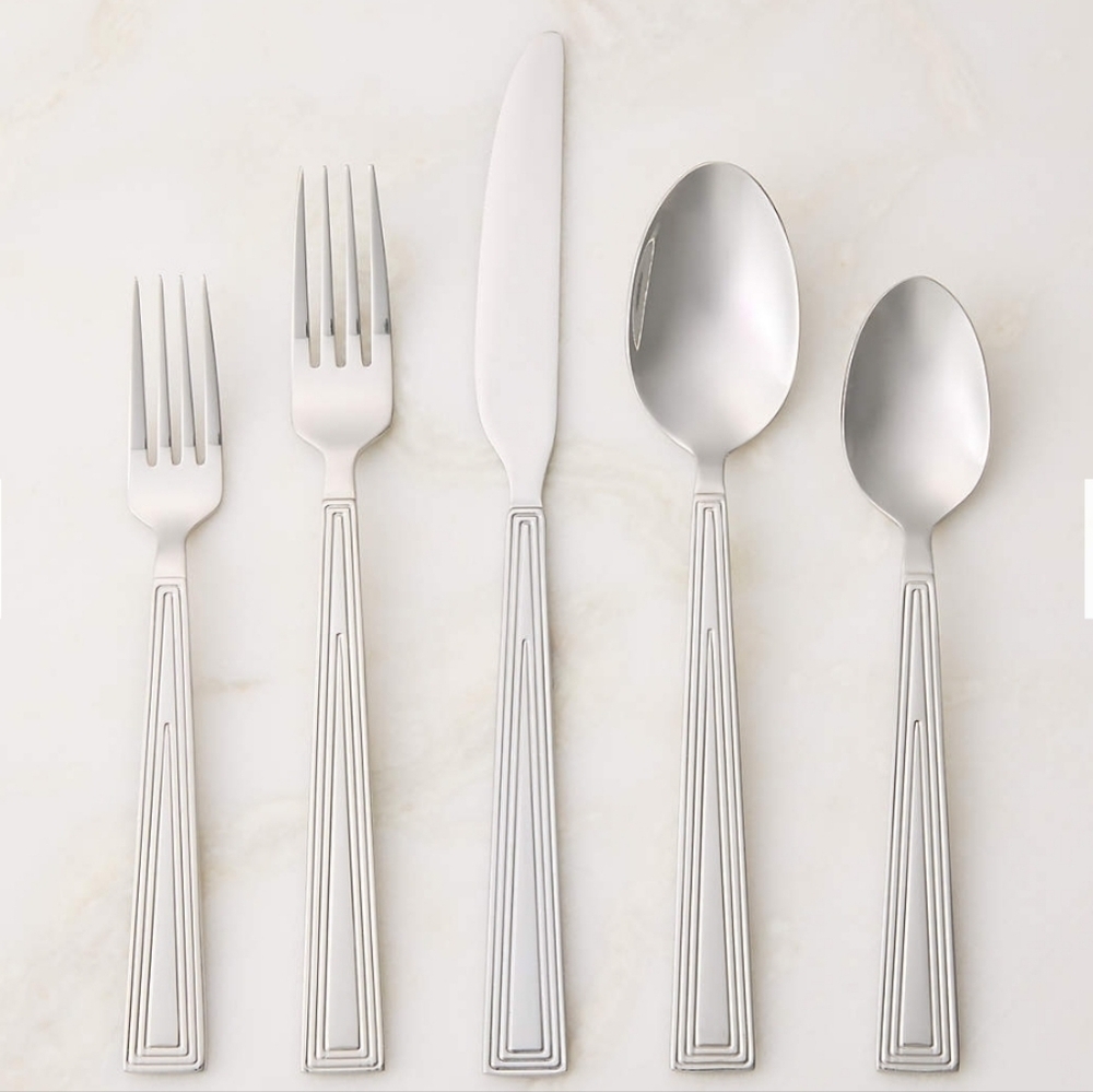 CB2 Furrow 20-Piece Polished Silver Flatware Set by Lenny Kravitz Design